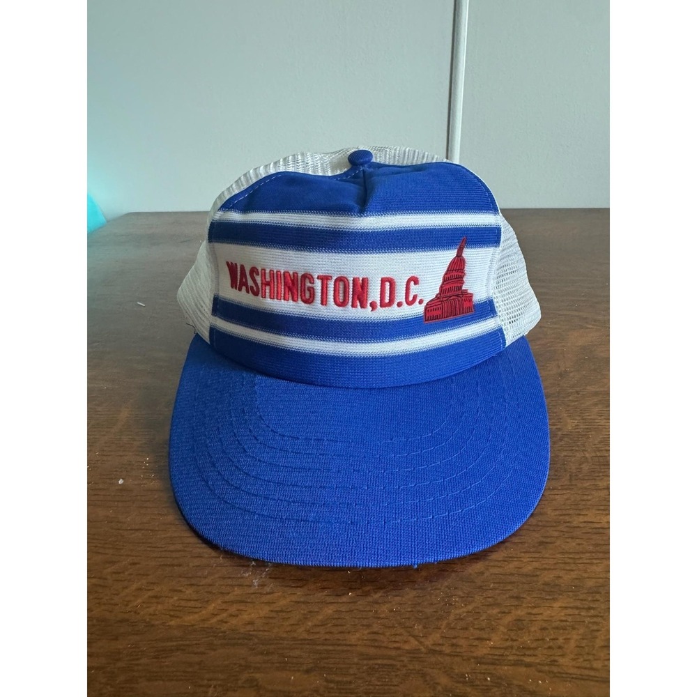 Vintage Washington D.C. SIZE-A-JUST Hat‎ Cap Trucker Snapback One Size Blue Mens